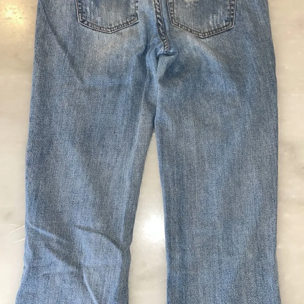Avenue Rag Jeans Soft Blue Denim Straight Leg Loose Fit Destructed Jeans